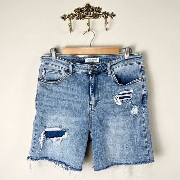 Judy Blue Shorts Judy Blue Denim Patch High Rise Mid Thigh Bermuda